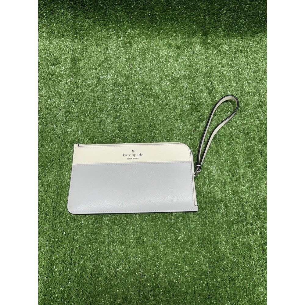 Womens Kate Spade New York Two-Tone Leather Wristlet Strap Zip Around Wallet
